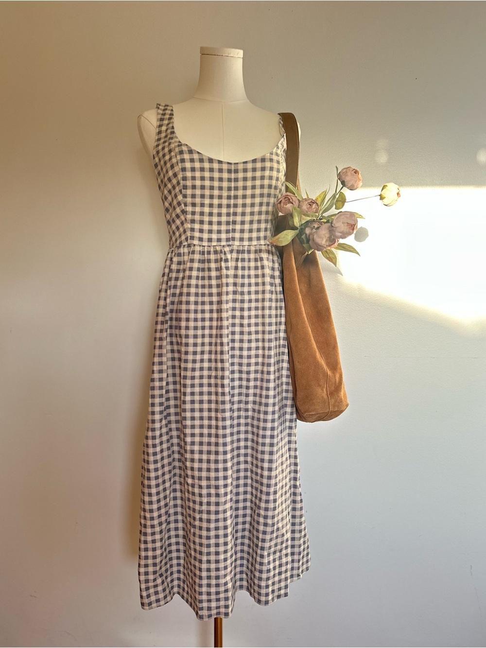 WeWoreWhat Scoop Neck Sleeveless Gingham Corset Midi Dress Cottagecore Country M